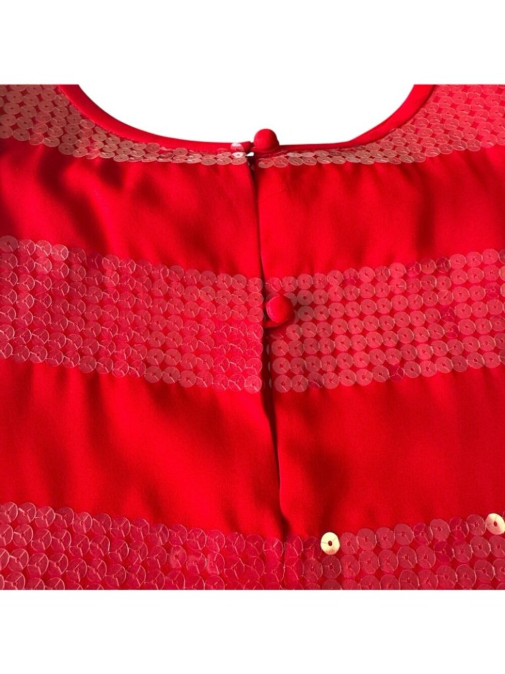 Red Sequin Women's Dress Sz 14 Petite Liz Claiborne Holiday Short Sleeve Sheath - Picture 9 of 16